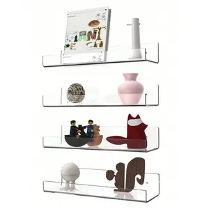 4pcs/Set Clear Acrylic U-Shaped Wall Mounted Shelf Without Drilling Fall Home Decor Wall Mounted Bathroom Storage Shelf For Kitchen, Bathroom, Office - Home Organization And Decor LP Record Album Storage Rack