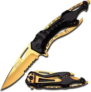 MTECH USA Folding Knife, 3.75-Inch Half-Serrated Blade, Gold Titanium Coating, Glass Breaker MT-A705BG MTECH USA Folding Knife, 3.75-Inch Half-Serrated Blade, Gold Titanium Coating, Glass Breaker MT-A705BG