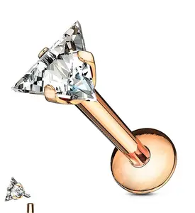 Rose Gold PVD Triangle CZ Prong Internally Threaded Labret