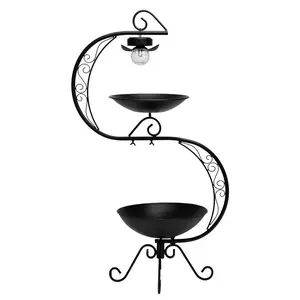 G128 2-Tier Bird Bath with Flower Planter Pedestal, 36" Bird Baths for Outdoors with Solar Lighting Lamp, Elegant Birdbath Birdfeeder for Garden Yard Patio Lawn Decor