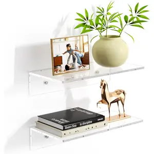 2 count 12"  Floating Shelves, Clear Shelf for Display, , Perfume, Book in Bedroom Living Room Office, 5mm Thick Wall-Mounted  Shelves for Wall
