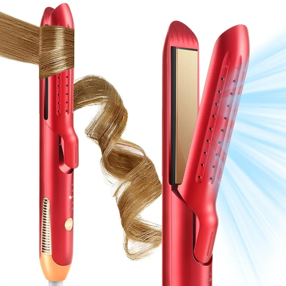 Air Hair Straightener,Hair Curler 2 in 1,360° Airflow Curling Flat Iron, with Cooling Air Vents to Lock in Style,3D Floating Plate,15S Fast Heat-Up,Lightweight & Dual Voltage for Travel,Christmas gift
