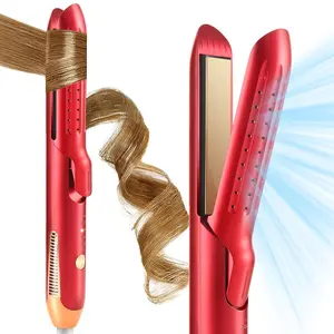 Air Hair Straightener,Hair Curler 2 in 1,360° Airflow Curling Flat Iron, with Cooling Air Vents to Lock in Style,3D Floating Plate,15S Fast Heat-Up,Lightweight & Dual Voltage for Travel,Christmas gift