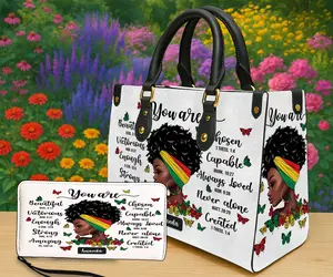 Personalized Colorful Butterfly Portrait Handbag & Wallet Options – Custom Name Art Design, Afro Woman Illustration, Top Handle Purse or Zipper Wallet, Meaningful Gift for Her