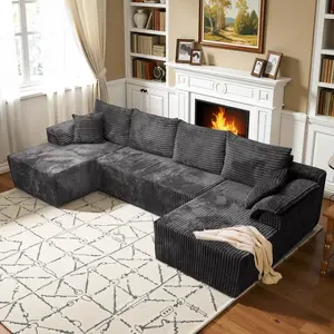【3 Packages Shipping】133'' Modular Sectional Couch Modern U-Shaped Floor Sofa with Double Chaise Lounge Free Combination Luxury Couches for Living Room
