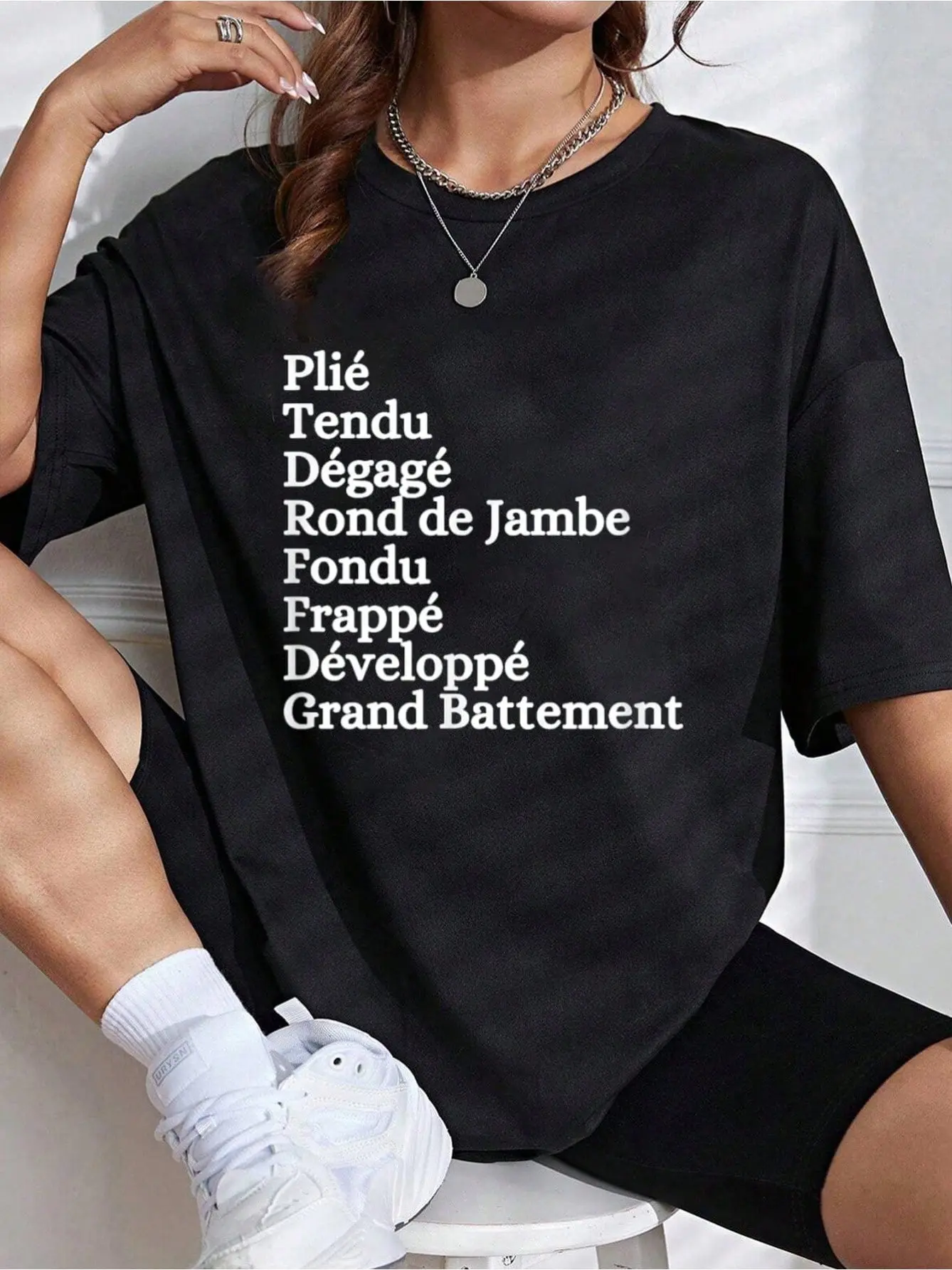BALLET BARRE WARM UP Ballerina Dancer Plie Tendu Graphic T-Shirt- Printed Crew Neck T-Shirt For Women - Casual Crew Neck