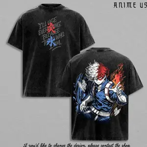 My Hero Academia – Todoroki Fire & Ice Vintage Washed T-Shirt | Anime Streetwear Heavy Cotton Tee | Shoto Todoroki Graphic Back | Aesthetic Manga Shirt Gift for Anime Fans H2C