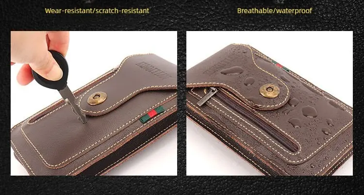 New leather Mobile Phone Waist Bag with Belt PU Leather Multifunctional Solid Dual Pocket for Men's Outdoor Construction Site Use phone case for iphone 14/15/16 pro max plus Sumsung Galaxy S24/S23 A54/A14 Z Fold/Z Flip, Pouch Holder, Waist Bag Holder