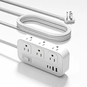 Power Strip with 5 Ft Thin Flat Extension Cord Cable, 6 Widely Distributed AC Outlets, 4 USB Charging Ports (2 USB A & 2 USB C), Desk Charging Station, Compact Power Strip For Home Dorm Office Travel electrical  outlet  extender multiple outlet