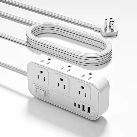 Surge Protection Power Strip, 1x 10-in-1 110v-130v Electrical Accessory with 5 Ft Thin Flat Extension Cord, 6 Widely Distributed AC Outlets, 4 Ports (2 USB-A, 2 USB-C), ABS Build, Compact Desk Charging Station for iPhones, Dorm, Home Office Travel