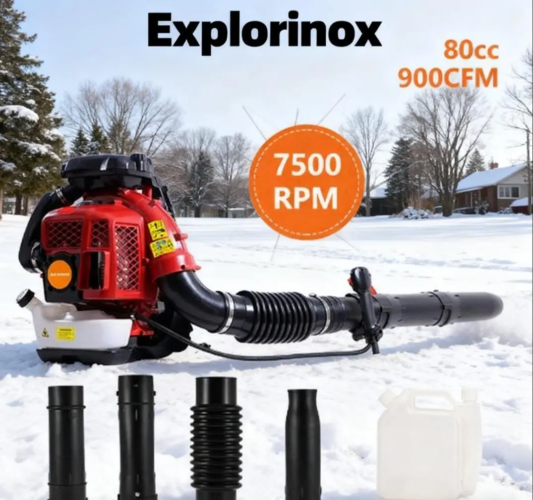 Explorinox Snow blower 2-Stroke Engine 900CFM Air Volume 2.3L Tank Leaf Blower 80CC Gas Powered Backpack Snow Blower
