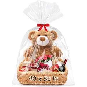 40"x 50"  Cellophane Bags, 6 count  Clear Cellophane Wrap 3 Mil Thick Plastic  Wrapping Bags for  Baskets Birthday  Shower Party Favors