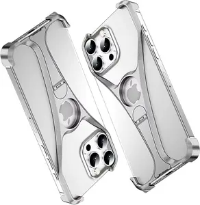 Ultra-Thin Lightweight, Aluminum Frameless, Kickstand Phone Case, 3D Hollow Art, 360 Swivel Stand Shell, V Shape Bikini Style, Compatible with MagSafe