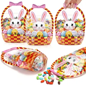 25/50 Pcs Easter Goodie Bags Plastic Candy Gift Bags with Handle Bunny Chick Pattern Transparent Treat Bags for Teacher Students Office Employee Coworker,Easter Egg Hunting Supplied,Appreciation Gift for Birthday Wedding Valentine's Day Celebration Gift