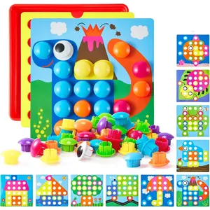 68PCS Button Art Toys for Toddlers Color Matching Mosaic Pegboard Early Learning Educational Toys for 3 4 5 6 Year Old Kids Boys and Girls Easter Gifts, 10 Pictures and 58 Buttons