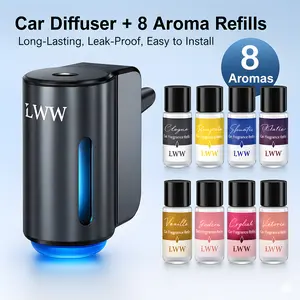 LWW 2025 Car Air Diffuser with 8 Aroma Refills, 3-Level Intensity Control, USB Rechargeable, 30% Longer Lasting Scent, Compact Design, 25% Wider Coverage Area - Natural Aromatherapy