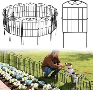 Garden Fence 17in (H) x10.5ft (L), 10 Pack Rustproof Metal No Dig Animal Barrier, Decorative Garden Border Fence Panels, for Dogs, Flower Bed, Patio Hanging