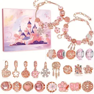 2025 Christmas Countdown Advent Calendar: DIY Charm Bracelet Making Kit, 24-Day Calendar, Alloy Material, Cute Style, Hollow Details, Fantasy And Love Themed Charm, Bow And Tassel Embellishment, No Power Supply Required - Creative New Year
