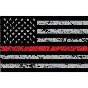 USA Flag Red Line Distressed Flag Sticker Decal - Firefighter Sticker, Thin Red Line