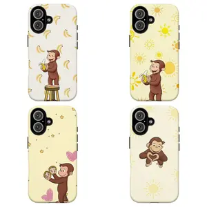 FL-Curious Georgeee Banana & Sun Phone Case, Cute Yellow Cartoon Monkey Protective Cover For iPhone 11 12 13 14 15 16 17 Air Pro Max for Samsung S26 S25 S24 S23 S22 S21 Case,Gift for her/him