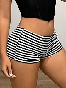 Y2K Ultra Low Waist Striped Fitted Micro Shorts