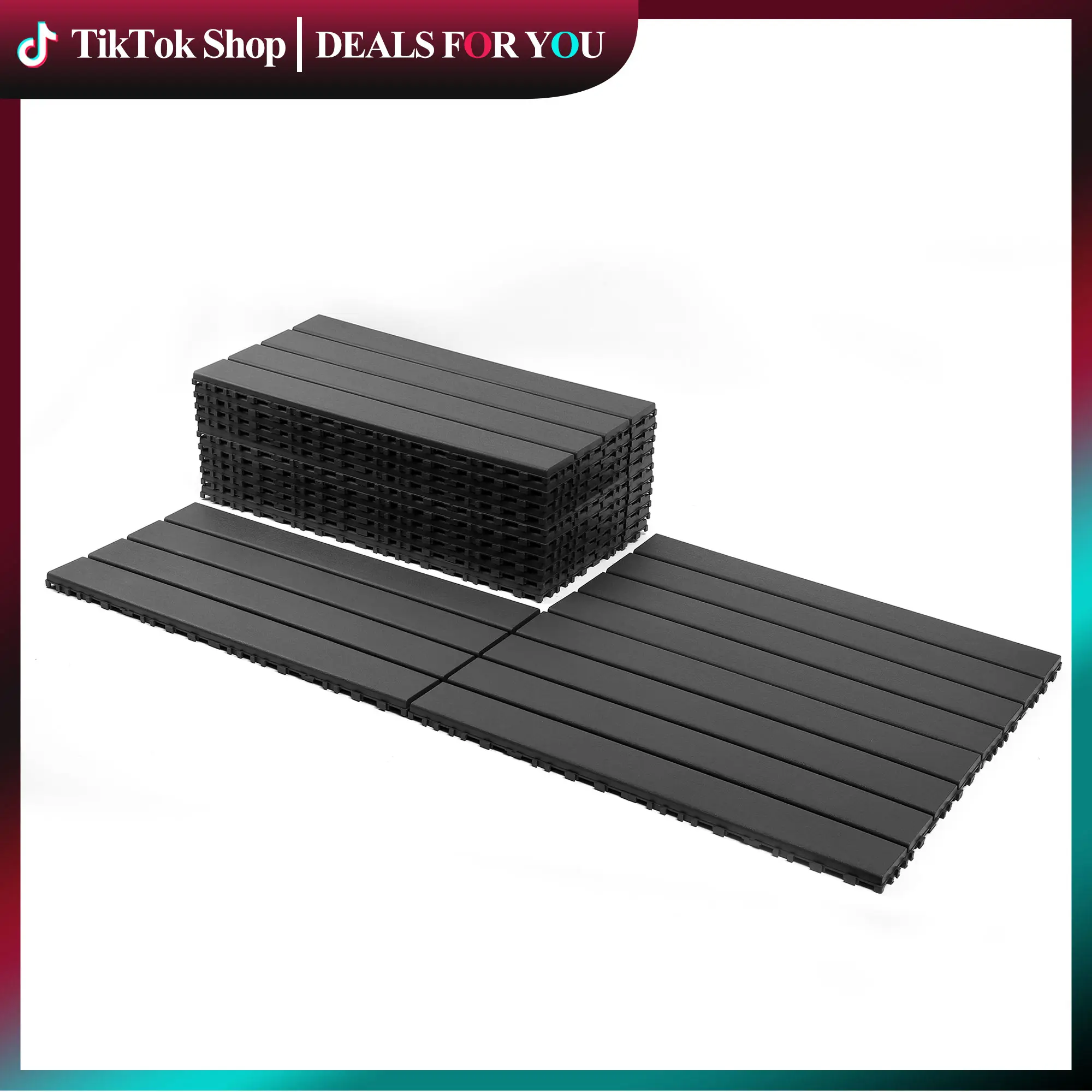 2FT Interlocking Patio Deck Tiles (22 PCS) - Dark Grey/Brown DIY Modular Floor Tiles, Easy Quick Installation for Porch, Poolside, Indoor/Outdoor Balcony (Home Improvement Click-Parquet Flooring Materials)