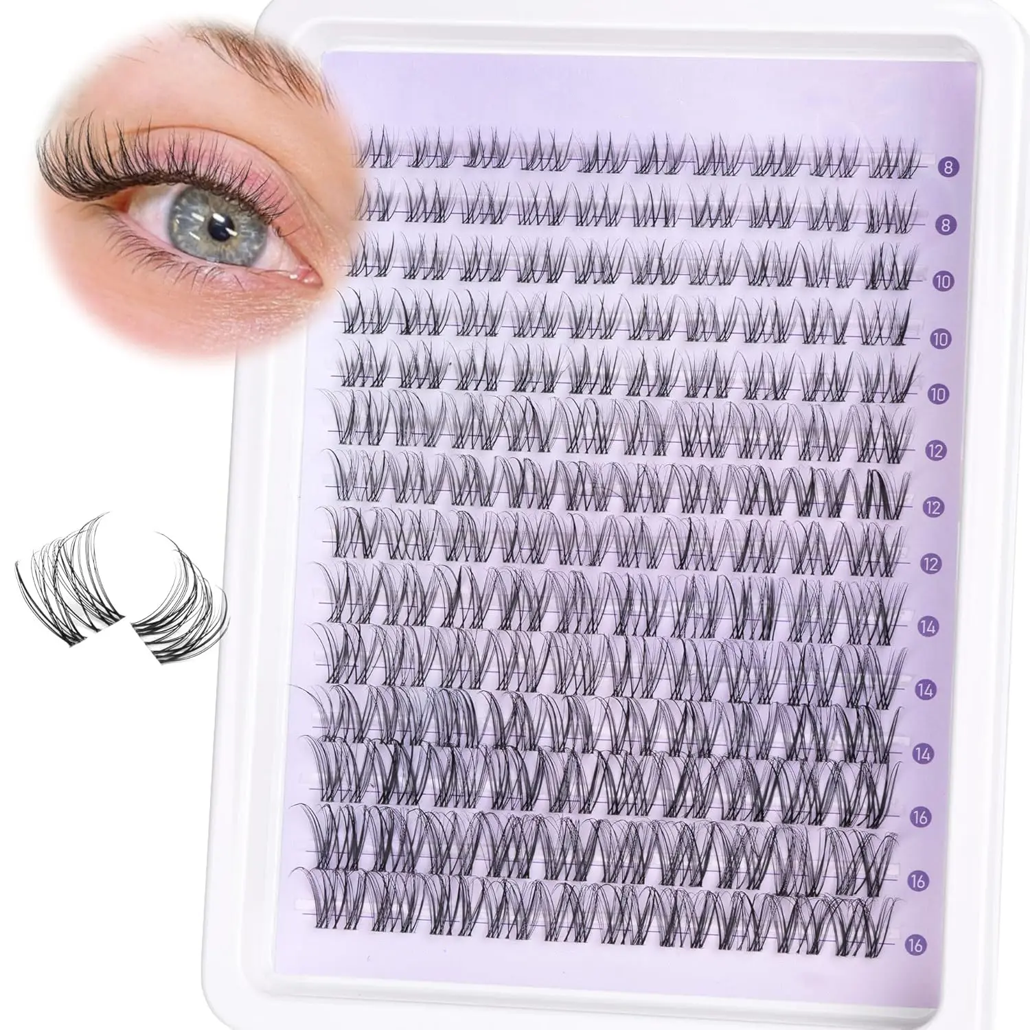 132 Pcs False Eyelashes Set, 8-16 Mm Mixed Length, Longer Looking Lashes, Fluffy Volume Eyelashes, Fluffy Natural Look, D Curl, Waterproof Glue Included, Perfect for Festival, Makeup Eyelashes Extension, DIY Eyelash Extensions, Cosmetic Curly Lashes
