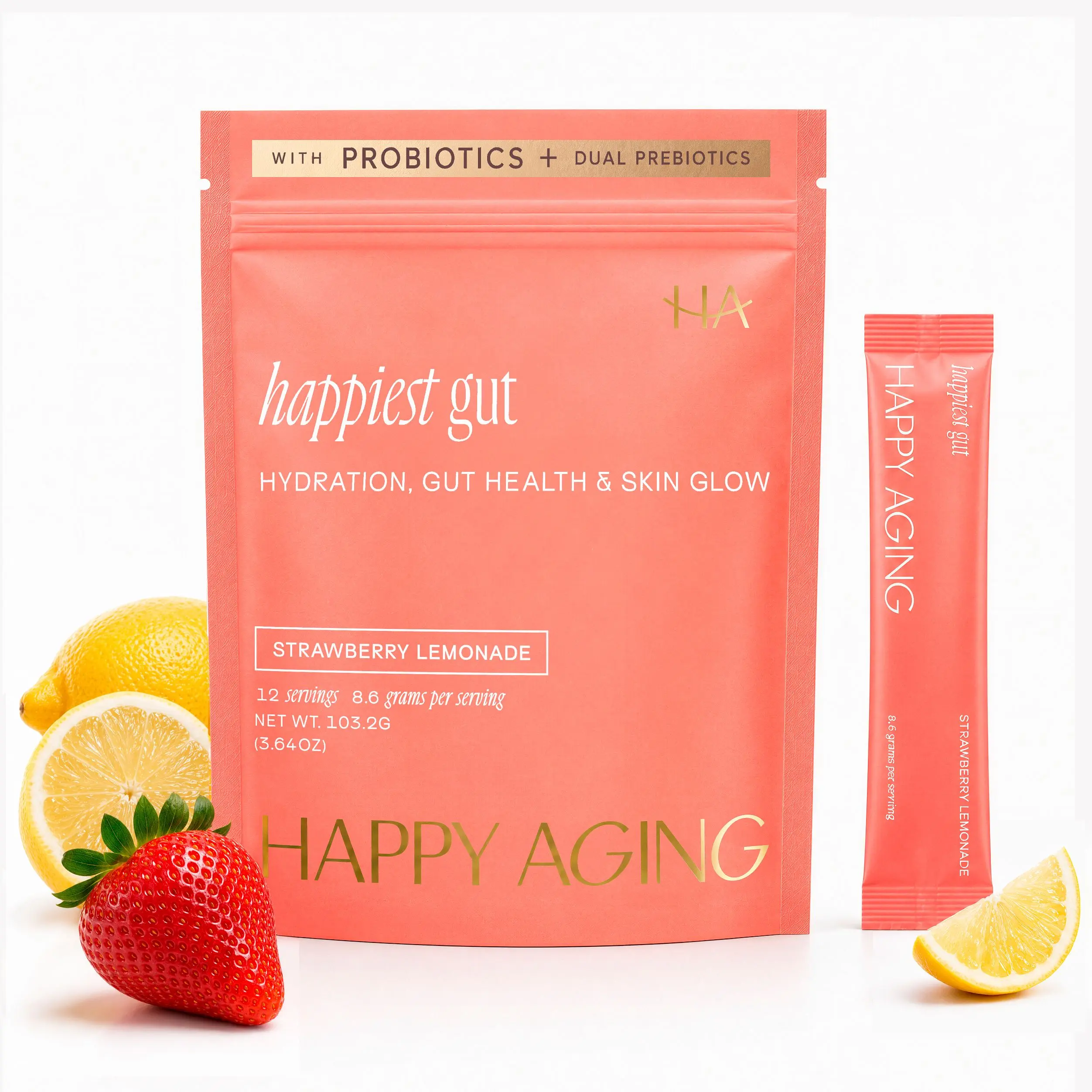 Happy Aging Happiest Hydration Electrolyte Powder with Probiotics for Gut, Skin & Energy