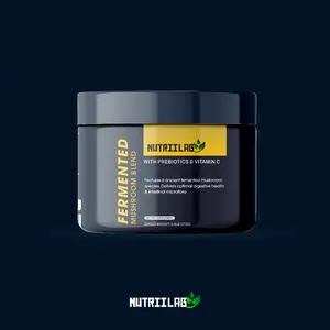 NutriiLab Organic Fermented Mushroom Blend Powder 6 Species with Prebiotics Vitamin C Cordyceps Reishi Turkey Tail Supports Immune Digestive Health 30 Servings