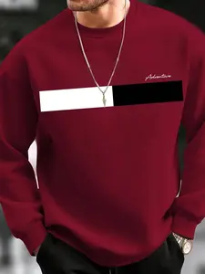 Unisex Men's Letter Graphic Print Round Neck Sweatshirt, Fall Outfits 2024, Designer Clothing, Stylish Casual Loose Crew Neck Long Sleeve Pullover Tops, Y2k 2000s Clothes, Men's Street Wear Vintage Clothing for Daily Wear