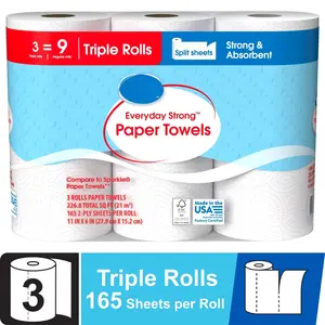 Everyday Strong Paper Towels, Split Sheets, 3 Triple Rolls, Comparable to Sparkle