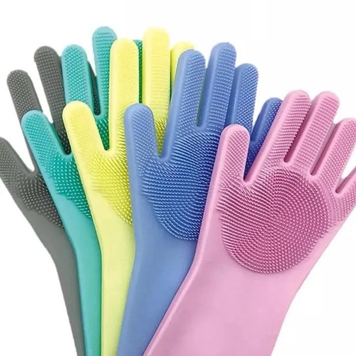 Silicone Cleaning Gloves with Built-in Bristles for Thorough Dishwashing & Sink Cleaning - Protect Hands from Heat & Chemicals - Enhance Efficiency & Safety - Ideal for Daily Chores