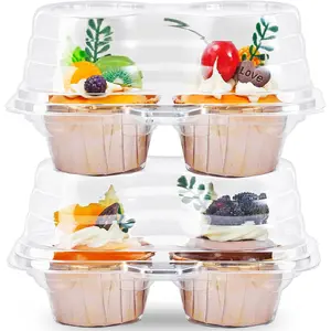 60 count 2 Count Cupcake Containers, Clear Plastic Cupcake Holders, Deep Cupcakes Carrier Holder with Airtight Lid, Stackable Disposable 2 Cavity Cupcakes Boxes for Muffins Pies Bakery,
