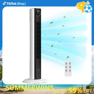 【SummerWins】 R.W.FLAME Tower Fan for Bedroom 12H Timer, 37”Standing Fans with Remote, Bladeless Fan with 4 Modes & 3 Speeds