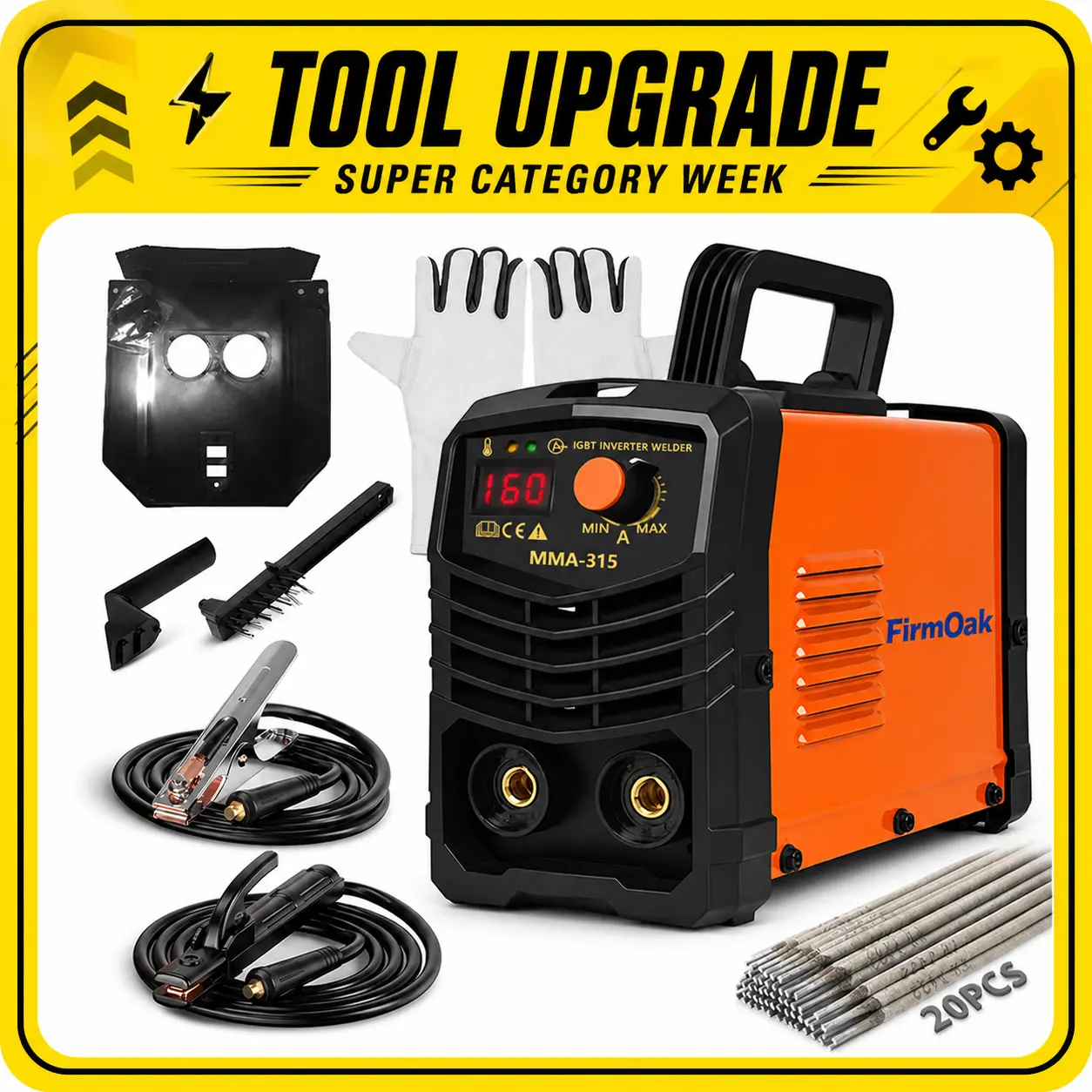 【TOOL UPGRADE】FirmOak 110V 160A Mini Stick Welder Kit, Portable IGBT ARC Welder with Digital Display, Hot Start, Arc Force, Anti-Stick & Auto Power-Off for Home DIY and Repair