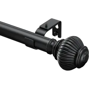 Black Adjustable Heavy Duty Decorative Curtain Rods for 30-120 Inch Windows, 1 Inch Rod with Lantern Ball Finials, Indoor/Outdoor Modern Single Window Rod