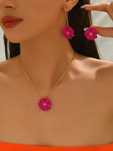 Bohemian Vintage Multi-Color Flower Necklace & Earrings Set, Elegant Floral Jewelry for Women, Perfect Gift for Mother's Day