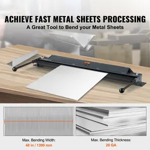 Box and Pan Brake, 48-Inch, 0-130 Degrees Sheet Metal Bending Brake, Portable Mini Metal Bender with 20 Gauge Low Carbon Steel 14 Gauge Aluminum Capacity Power Handle, for Metal Bending