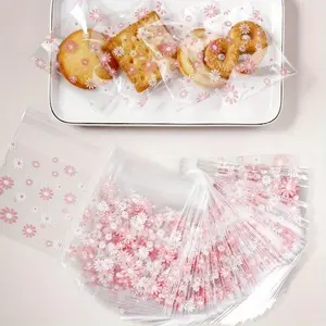 Reusable Cookie Bag, 100pcs/set Flower Pattern Candy Bag, Self-adhesive Cookie Packaging Bag, Kitchen Storage & Organization Supplies, Gifts