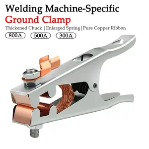 300A/500A/800A Grounding Clamp, Red Copper Chuck, Integrated Copper Braided Cable, Large Clamping Force, Chrome-Plated, Welding Machine Accessory for Welding & DIY Project, Welding Accessories