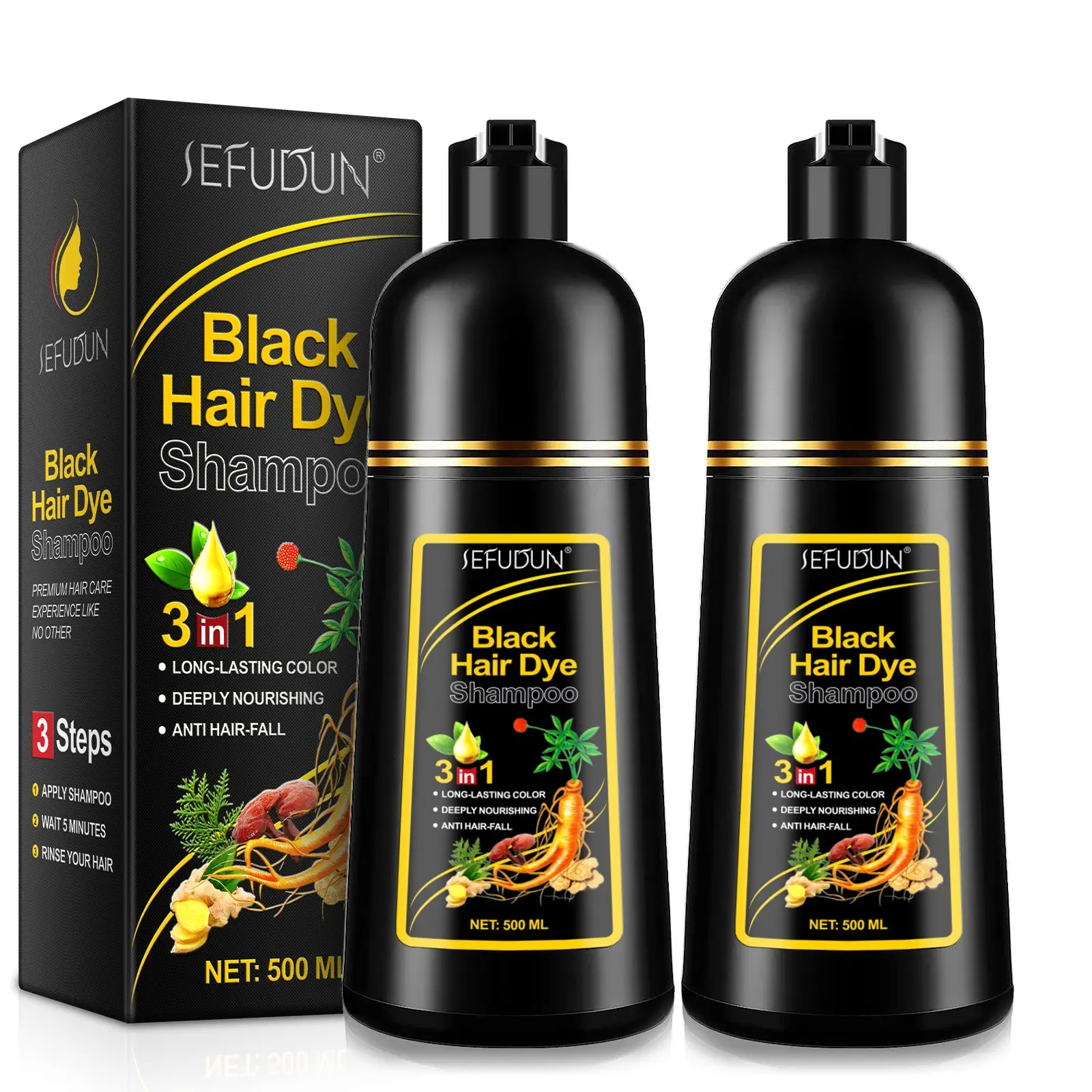 500ML Hair Dye Shampoo, Color-Depositing and Moisturizing Shampoo, 3-in-1 Hair Coloring & Conditioning with Gentle Herbal Extracts for Natural Hair, Leaves a Glossy, Healthier Look