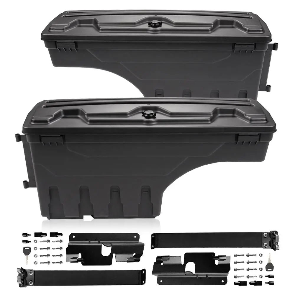 CROSSDESIGN Truck Bed Storage Box Toolbox - Tool Storage Organizer with Brackets, Installation Accessories, Easy Access, Convenient Daily Use for 07-18 Chevy Silverado & GMC Sierra Trucks (RH+LH Set)