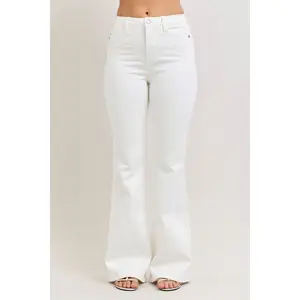 Judy Blue High Waist Tummy Control White Flare Denim Jeans 881081