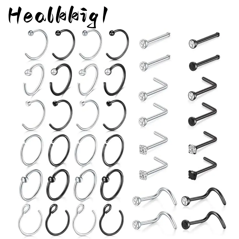 40pcs 18G Stainless Steel Nose Piercing & Earring Screw Studs, Opal Bracelets, Cute Back Jewelry, Shiny Marble Pattern Hair Clips, Piercing Kit