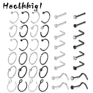 40pcs 18G Stainless Steel Nose Rings & Earrings screw fashionable stud opal bracelets cute back jewelry obsessed forever shiny marble pattern hair clip outdoorfun