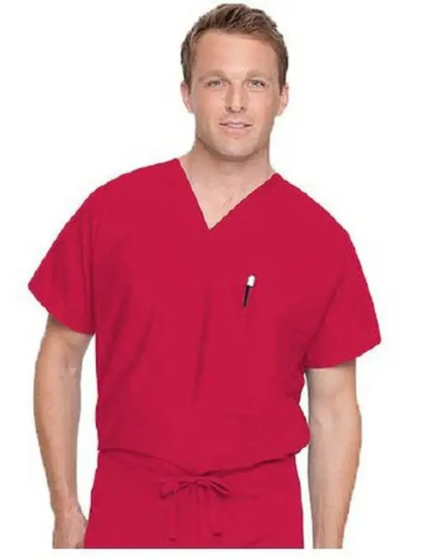 Unisex Reversible V-Neck Scrub Top, Breathable Cotton Blend Medical Uniform with Chest Pocket and Dolman Sleeves, Uniforms, Workwear, Garments, Menswear, Classic, Fabrics