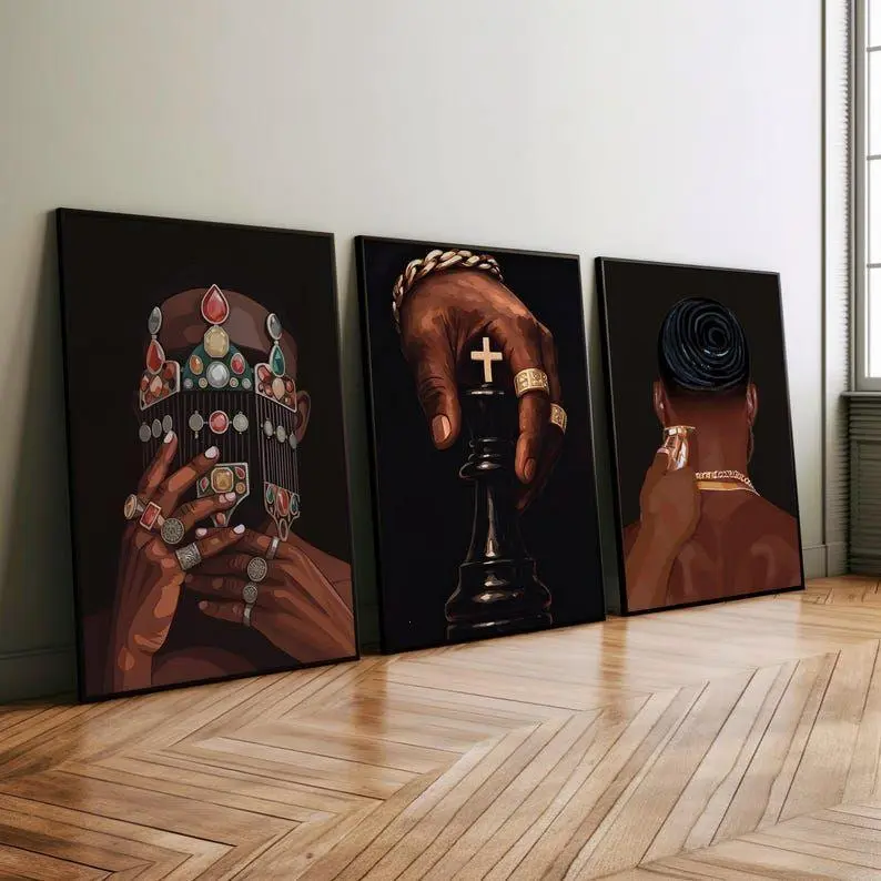 3 Count/Set Black Man Wall Art, African American Artwork, Luxury Black Art Print, Stylish Modern Wall Art,Hypebeast Black Man Wall Art No Frame