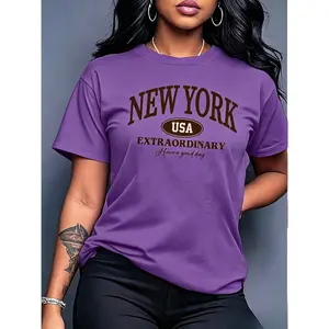 New York Extraordinary Varsity Tee, Retro Preppy City T-Shirt, Red Vintage Statement Top