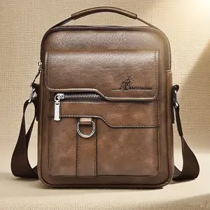 【SpringGlowUpDeals】Men's Vintage Leather Crossbody Bag with Handle, Convertible Shoulder Bag for Work & Travel, Zippered Compartment Business Purse, Gift for Dad/Husband (Brown/Black) - Christmas, Birthday, Anniversary Gifts for Men