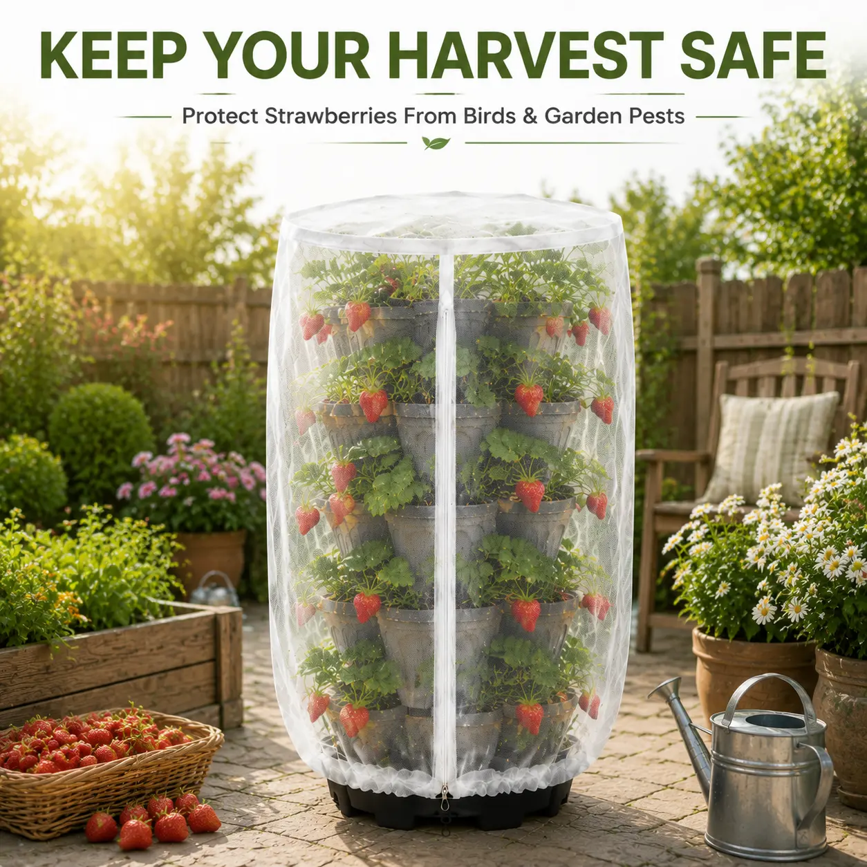 Strawberry Plant Protection Net Cover - 360° Insect Barrier, Bird Barrier for Garden Plants sohochic patioplants
